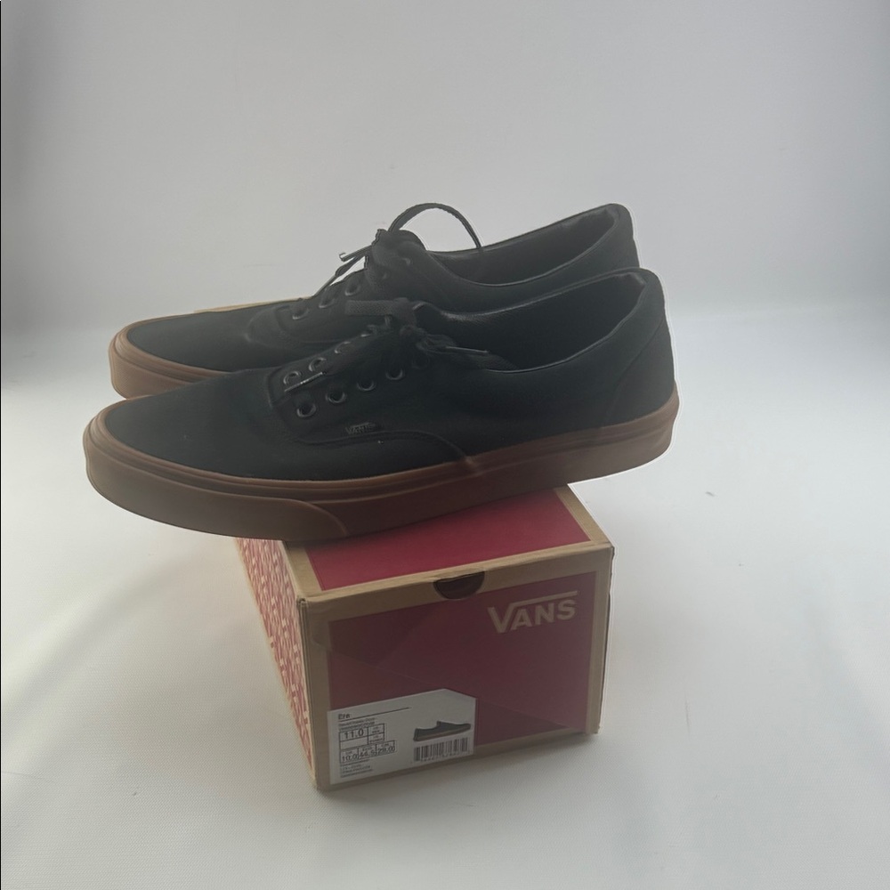 Vans Men’s Black Canvas Sneakers with Brown Gum Sole